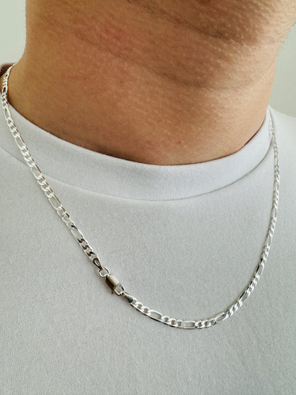 925 Sterling Silver Mens 3.5mm Figaro Chain