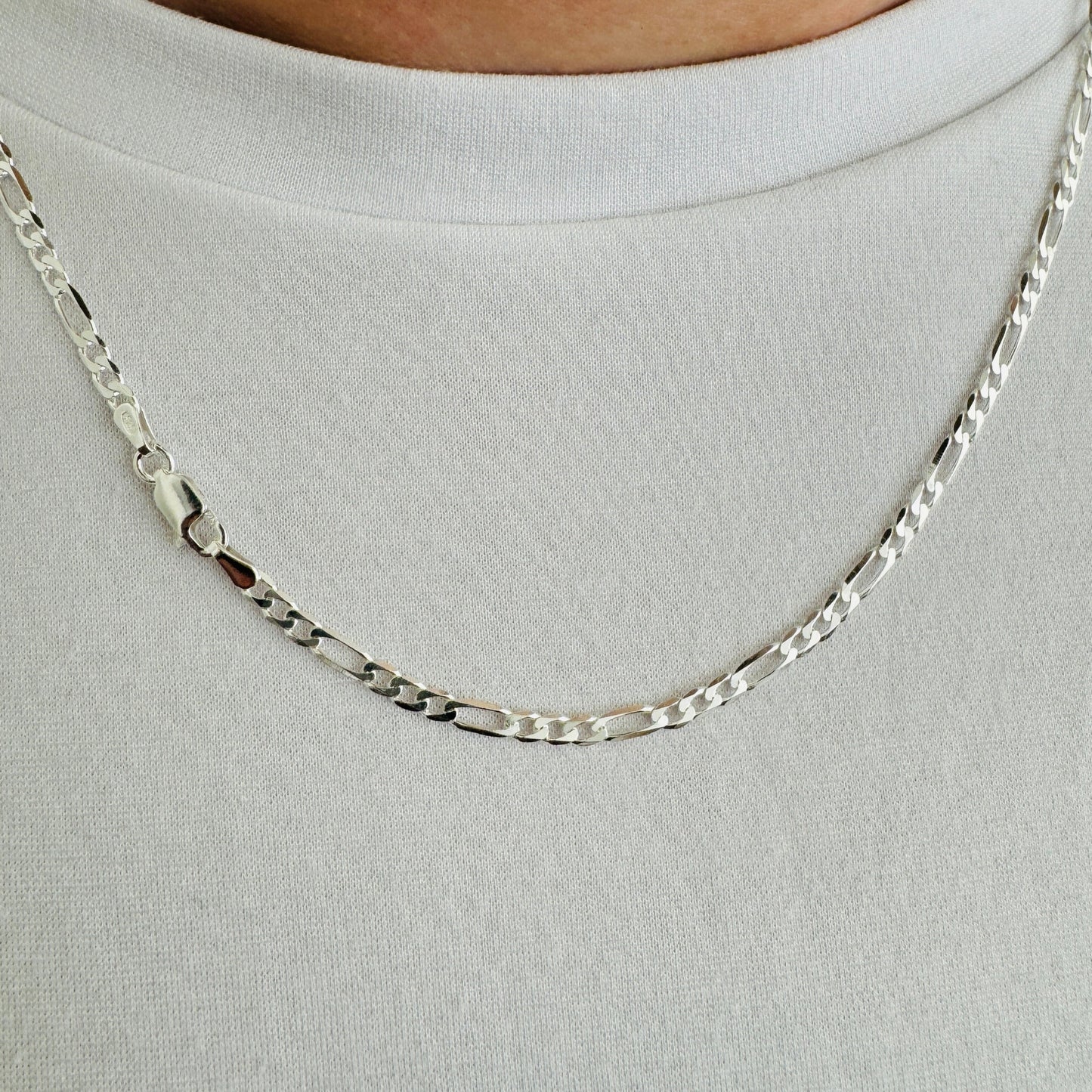 925 Sterling Silver Mens 3.5mm Figaro Chain