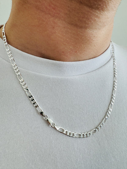925 Sterling Silver Mens 4.5mm Figaro Chain