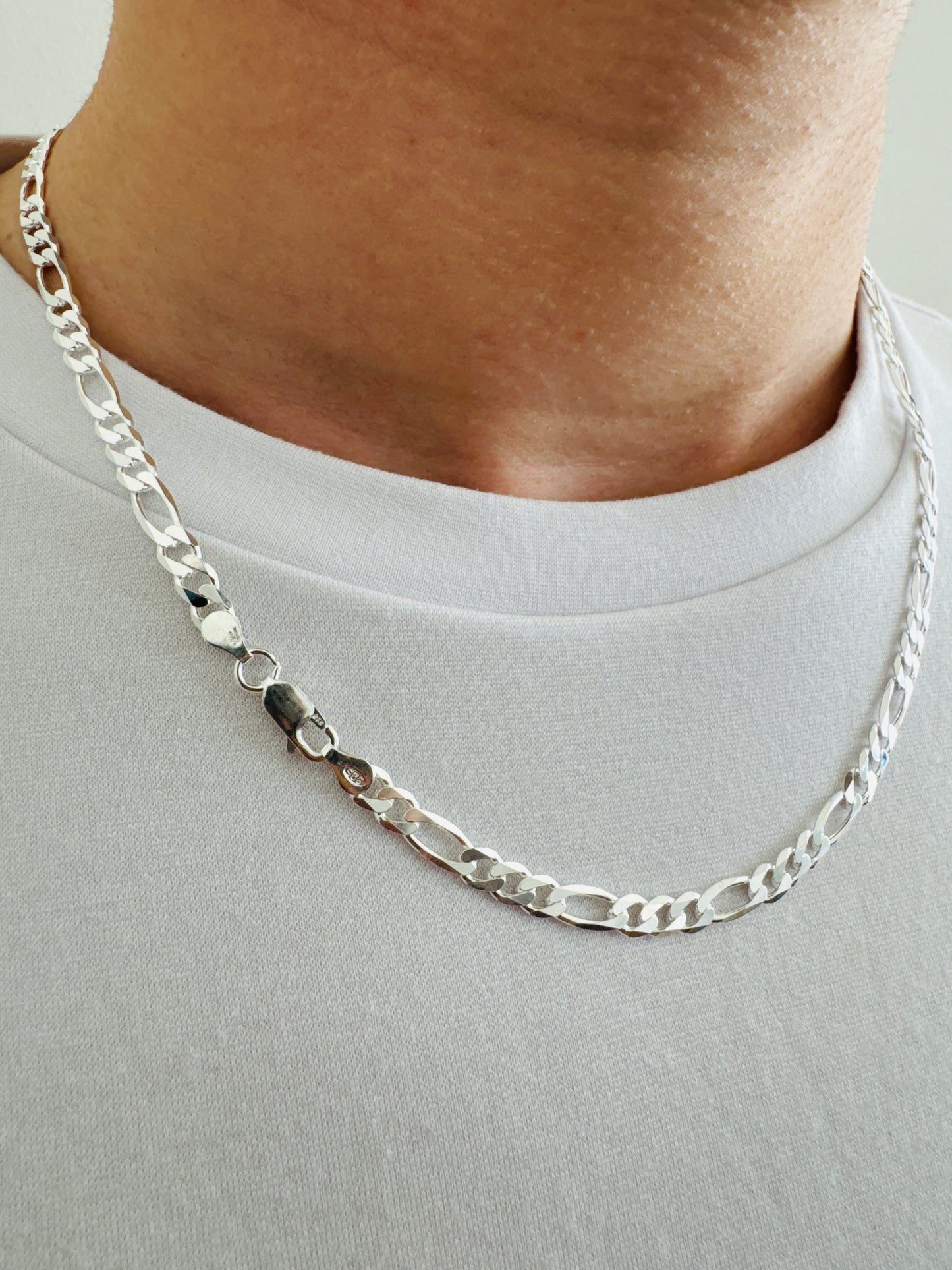 925 Sterling Silver Mens 5.5mm Figaro Chain