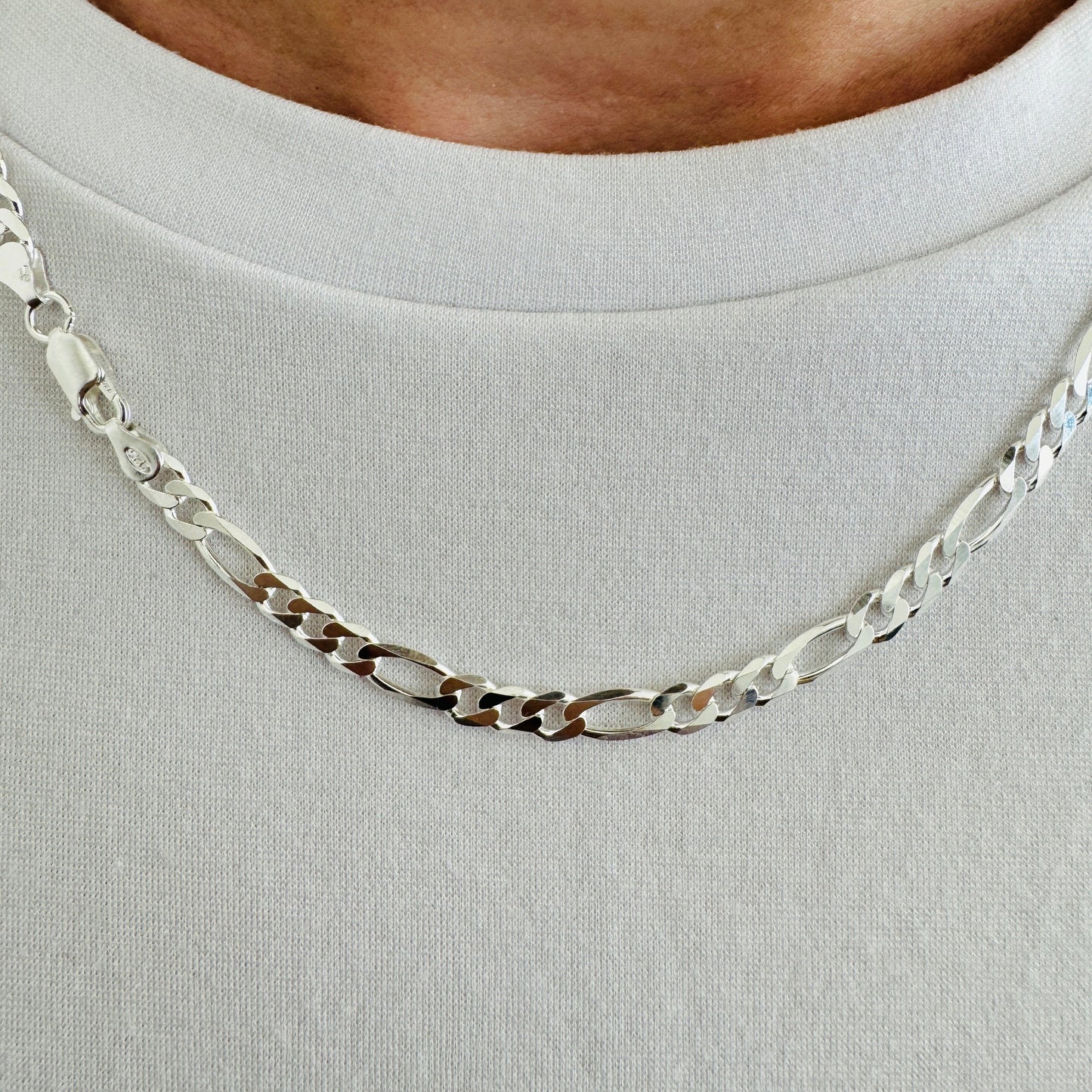 925 Sterling Silver Mens 5.5mm Figaro Chain