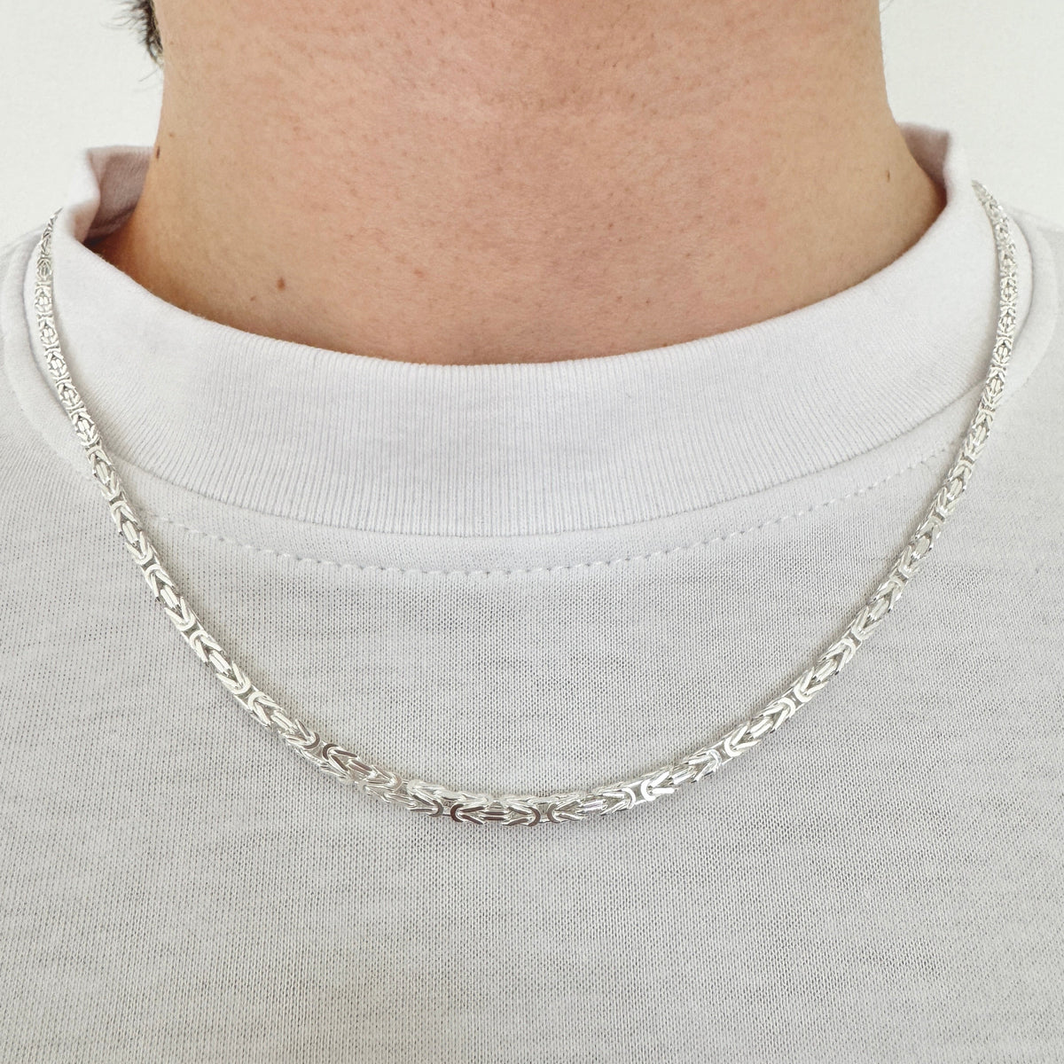 925 Sterling Silver Mens 2.5mm Square Byzantine Chain