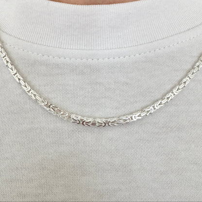 925 Sterling Silver Mens 2.5mm Square Byzantine Chain