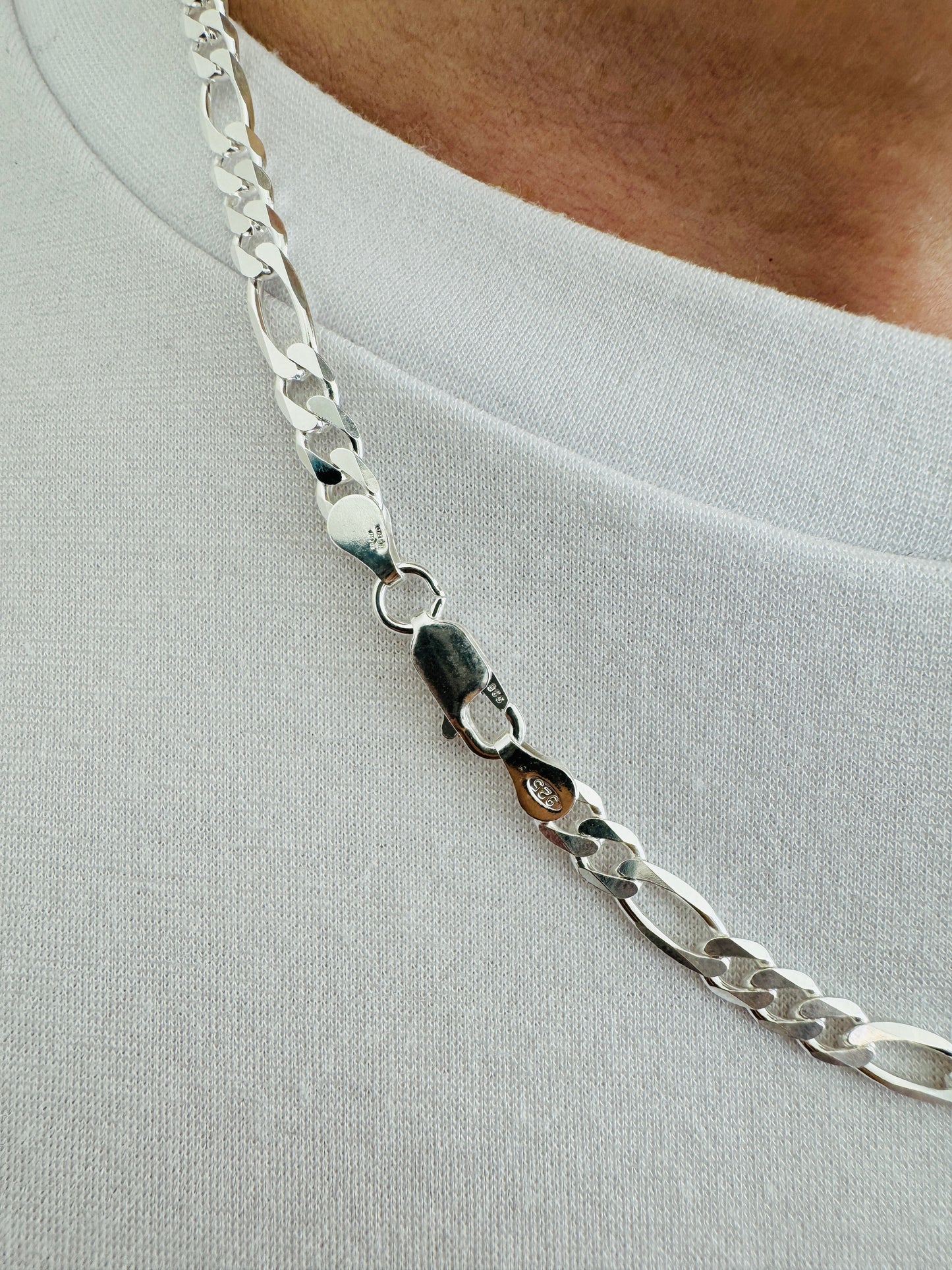 925 Sterling Silver Mens 5.5mm Figaro Chain