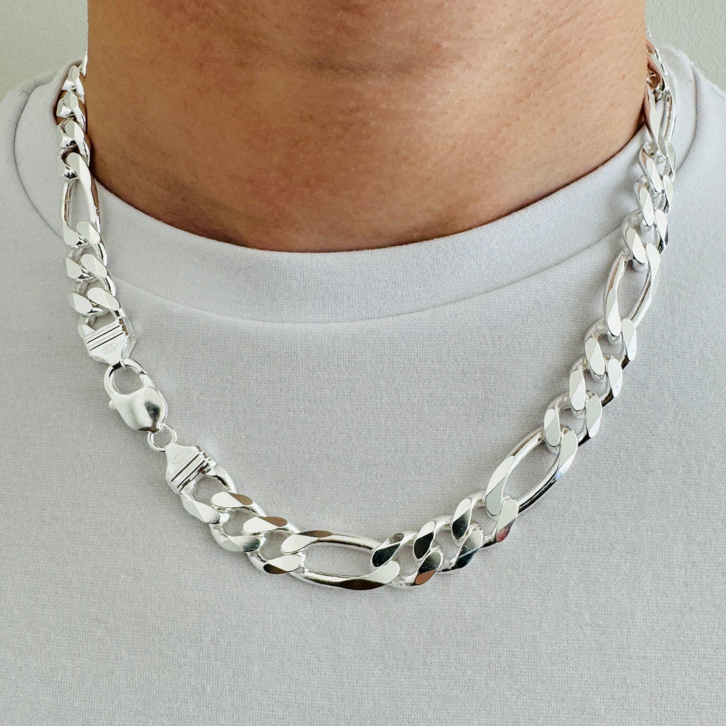 925 Sterling Silver Mens 12mm Figaro Heavy Chain 20 INCH