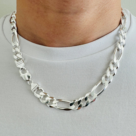 925 Sterling Silver Mens 12mm Figaro Heavy Chain 24 INCH