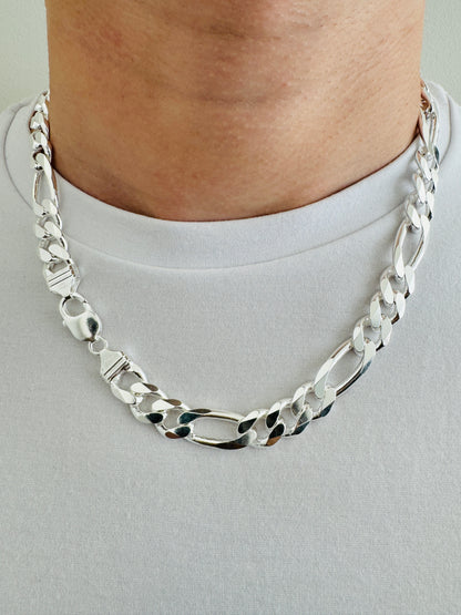 925 Sterling Silver Mens 12mm Figaro Heavy Chain 20 INCH
