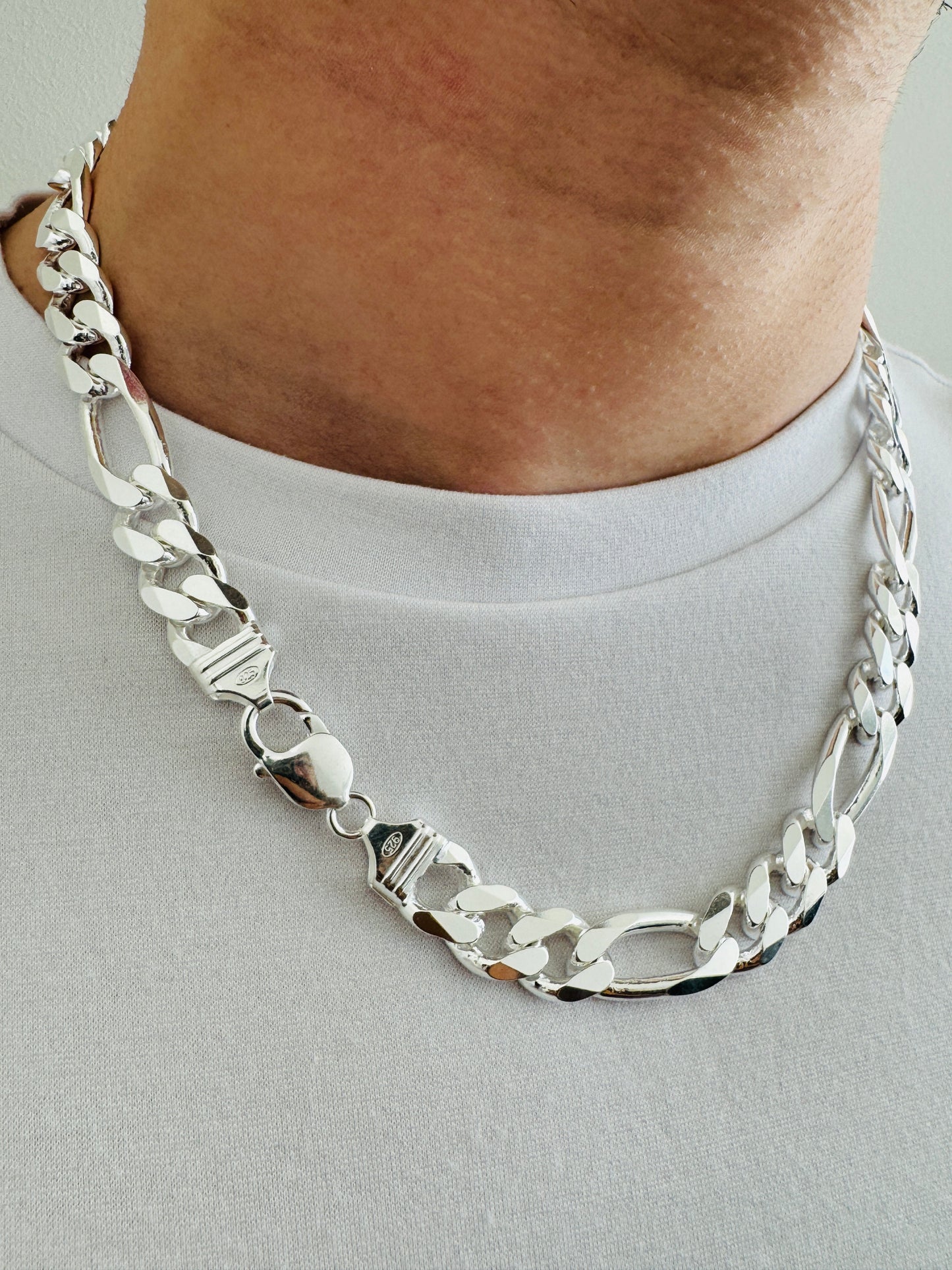 925 Sterling Silver Mens 12mm Figaro Heavy Chain 20 INCH