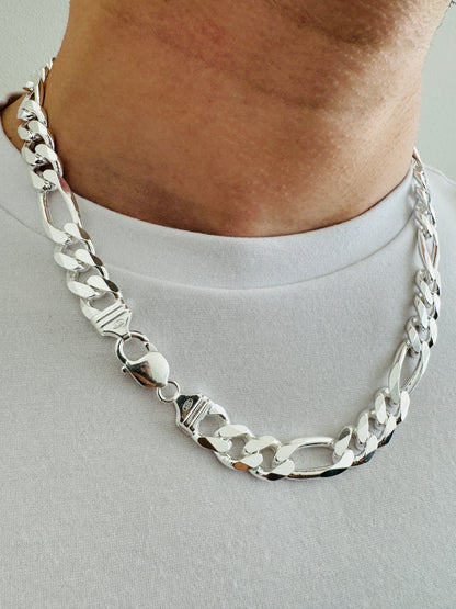 925 Sterling Silver Mens 12mm Figaro Heavy Chain 20 INCH