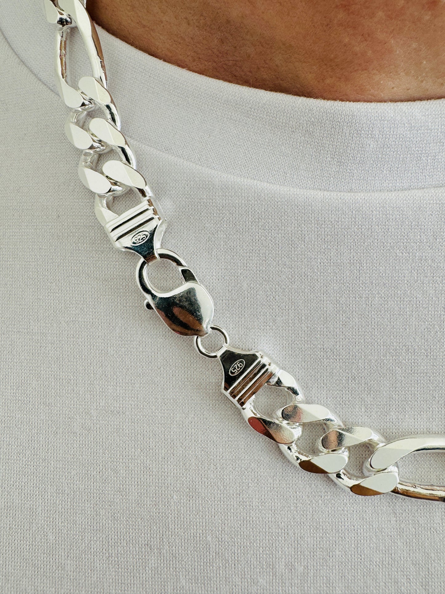 925 Sterling Silver Mens 12mm Figaro Heavy Chain 20 INCH