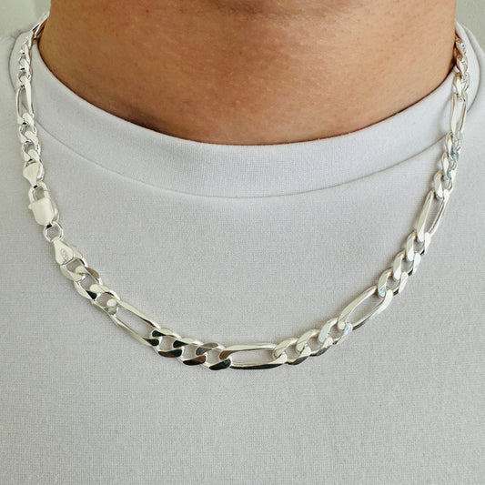 925 Sterling Silver Men 7.5mm Figaro Heavy Chain