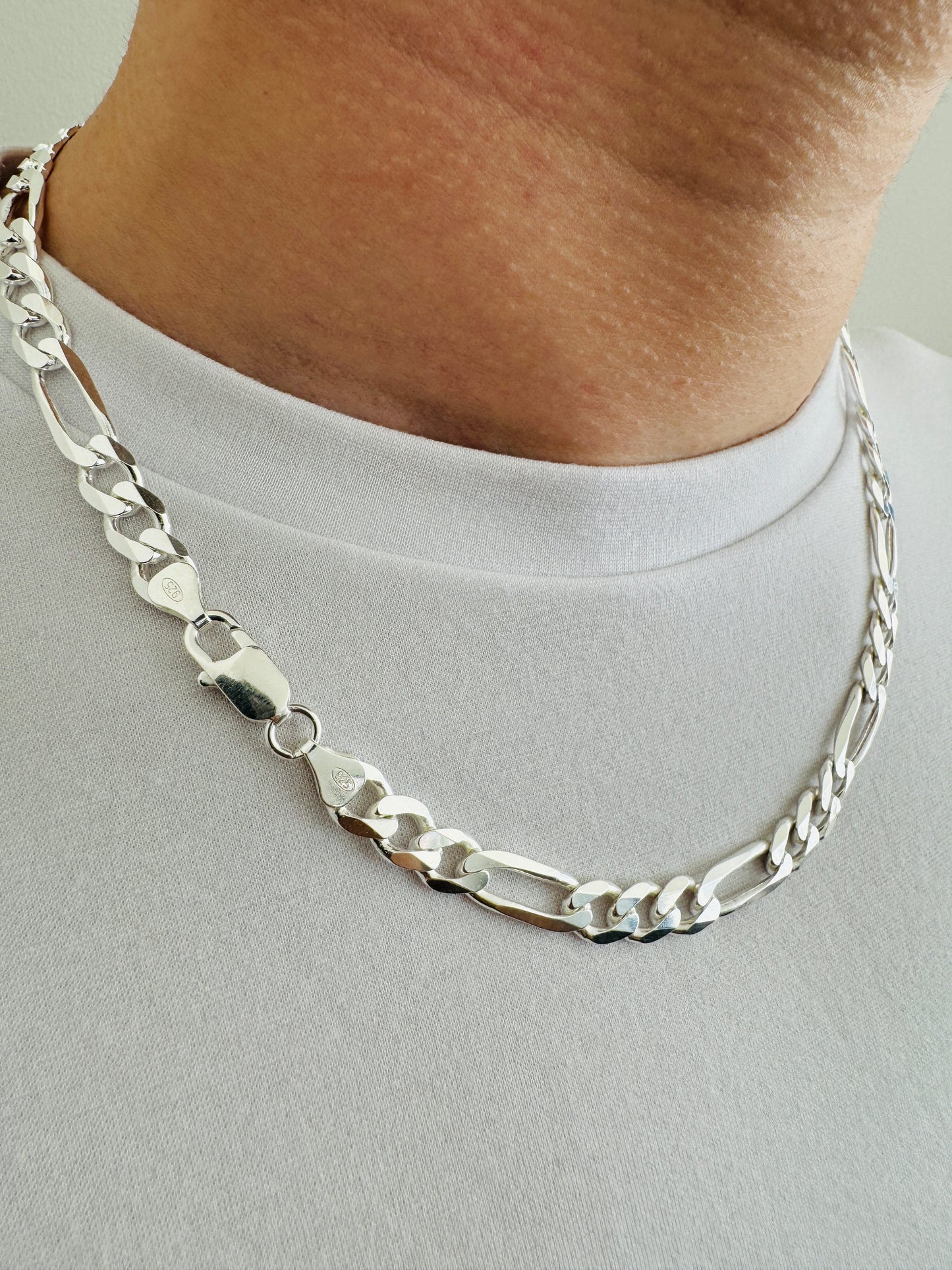 925 Sterling Silver Men 7.5mm Figaro Heavy Chain