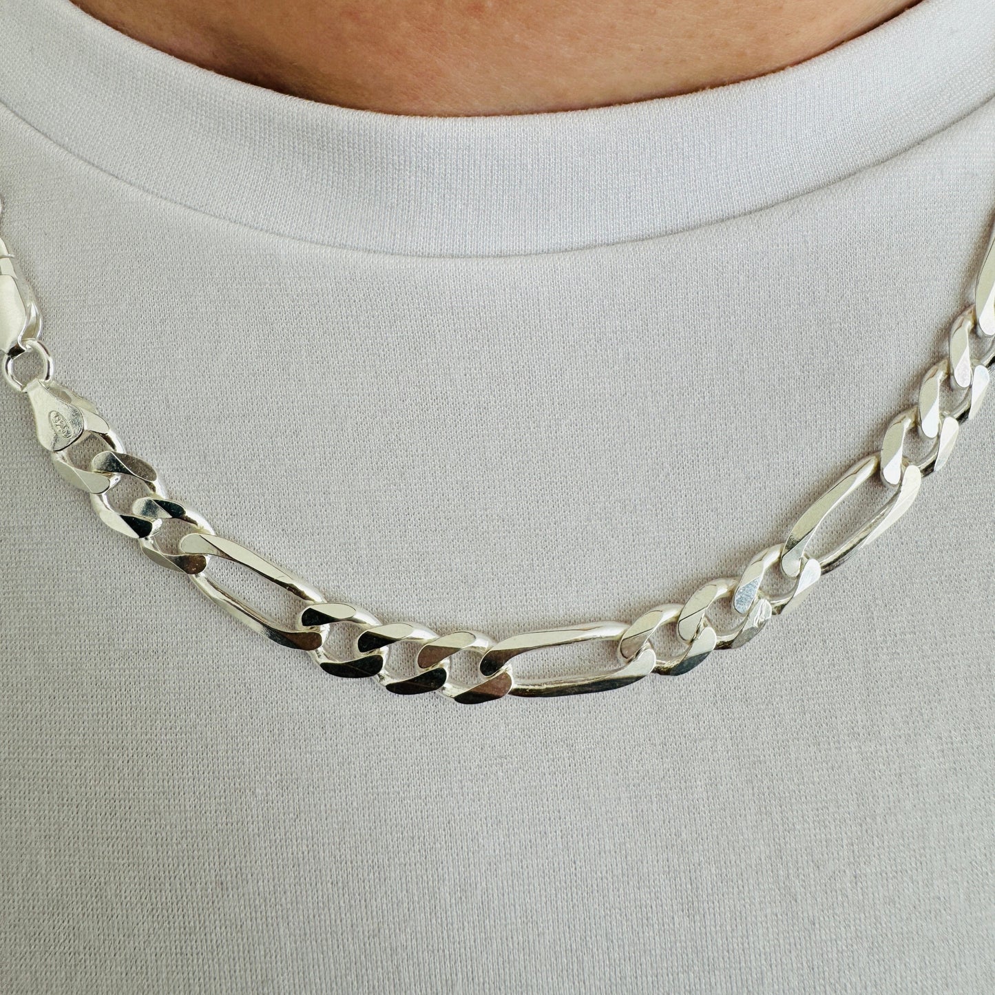 925 Sterling Silver Men 7.5mm Figaro Heavy Chain