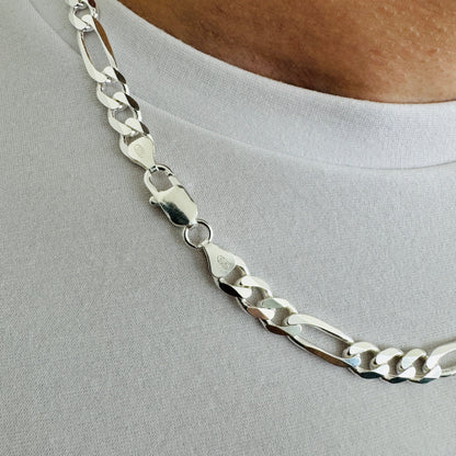 925 Sterling Silver Men 7.5mm Figaro Heavy Chain