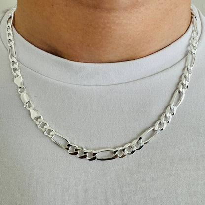 925 Sterling Silver Mens 6.5mm Figaro Chain