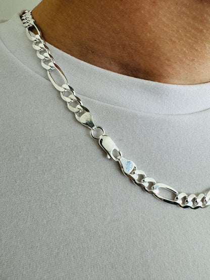 925 Sterling Silver Mens 6.5mm Figaro Chain