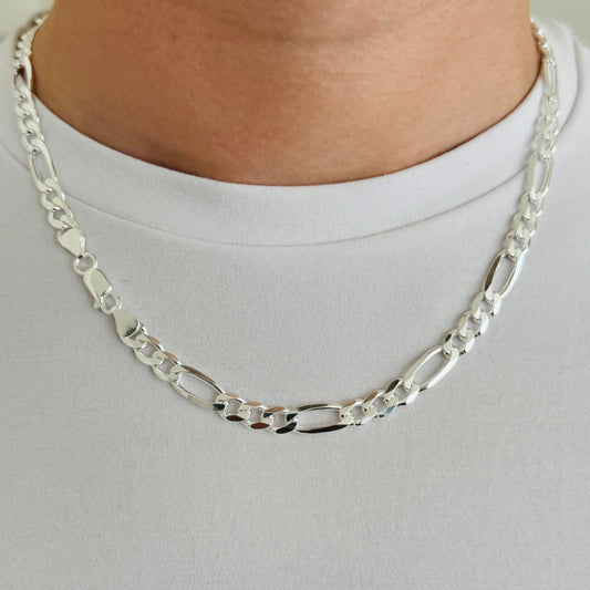 925 Sterling Silver Mens 6.5mm Figaro Chain