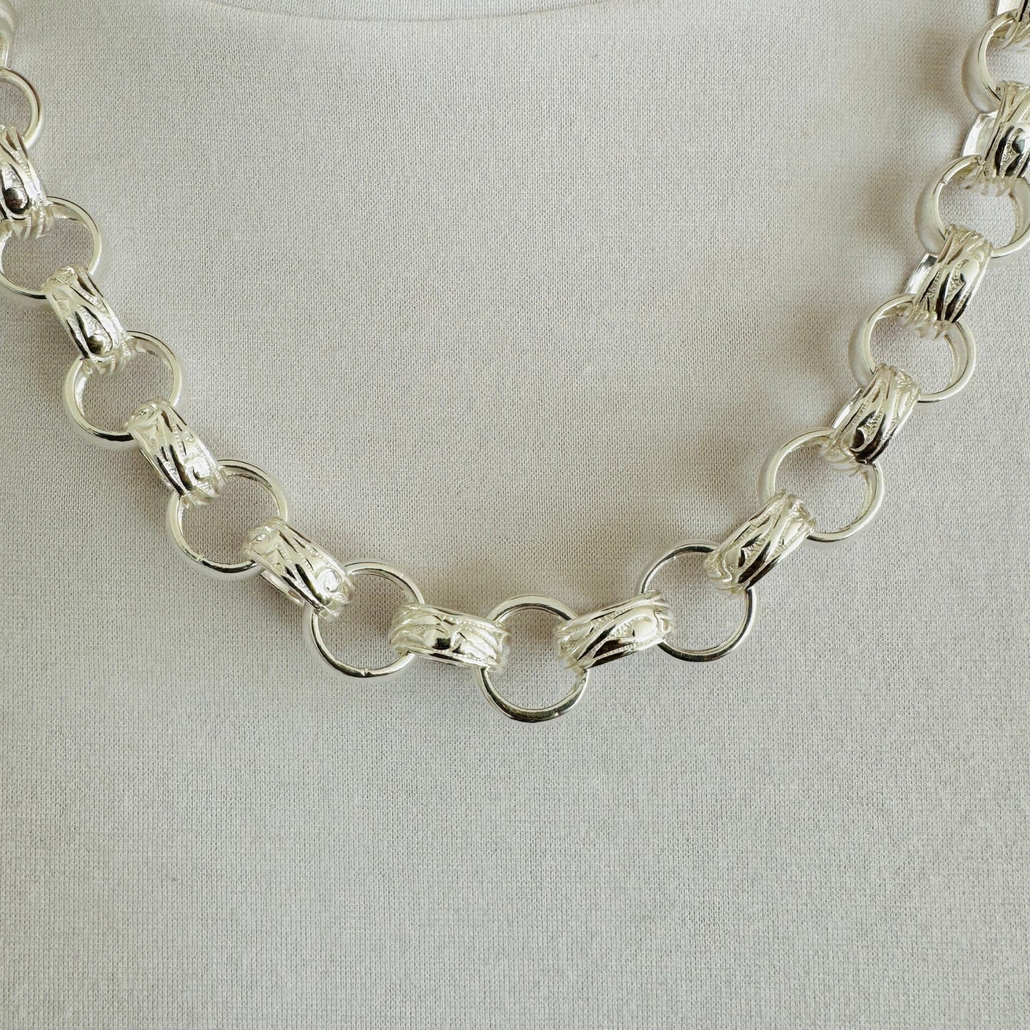 925 Sterling Silver 14mm Round Engraved Belcher Chain