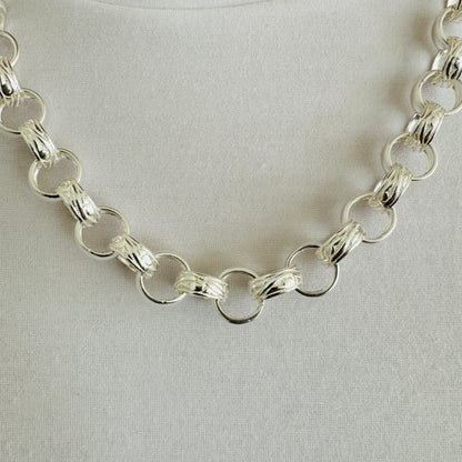 925 Sterling Silver 14mm Round Engraved Belcher Chain