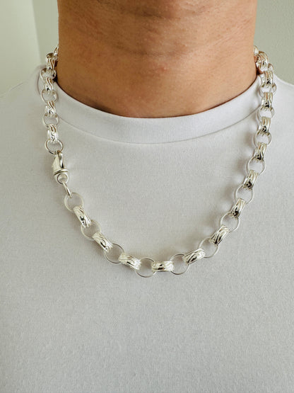 925 Sterling Silver 12mm Oval Engraved Belcher Chain