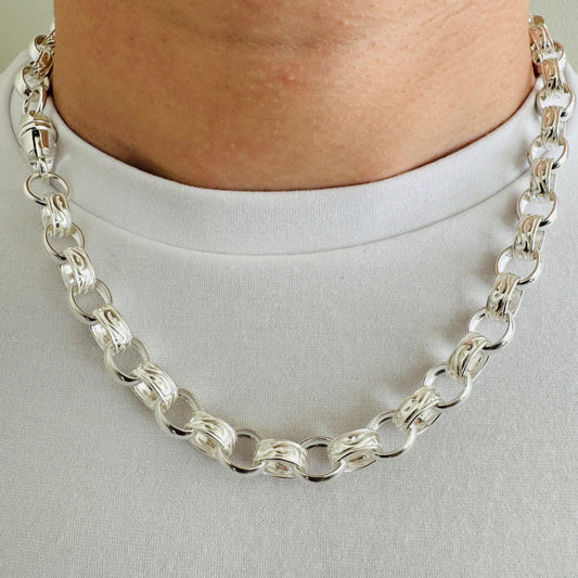925 Sterling Silver Mens 10mm Heavy Oval Belcher Chain