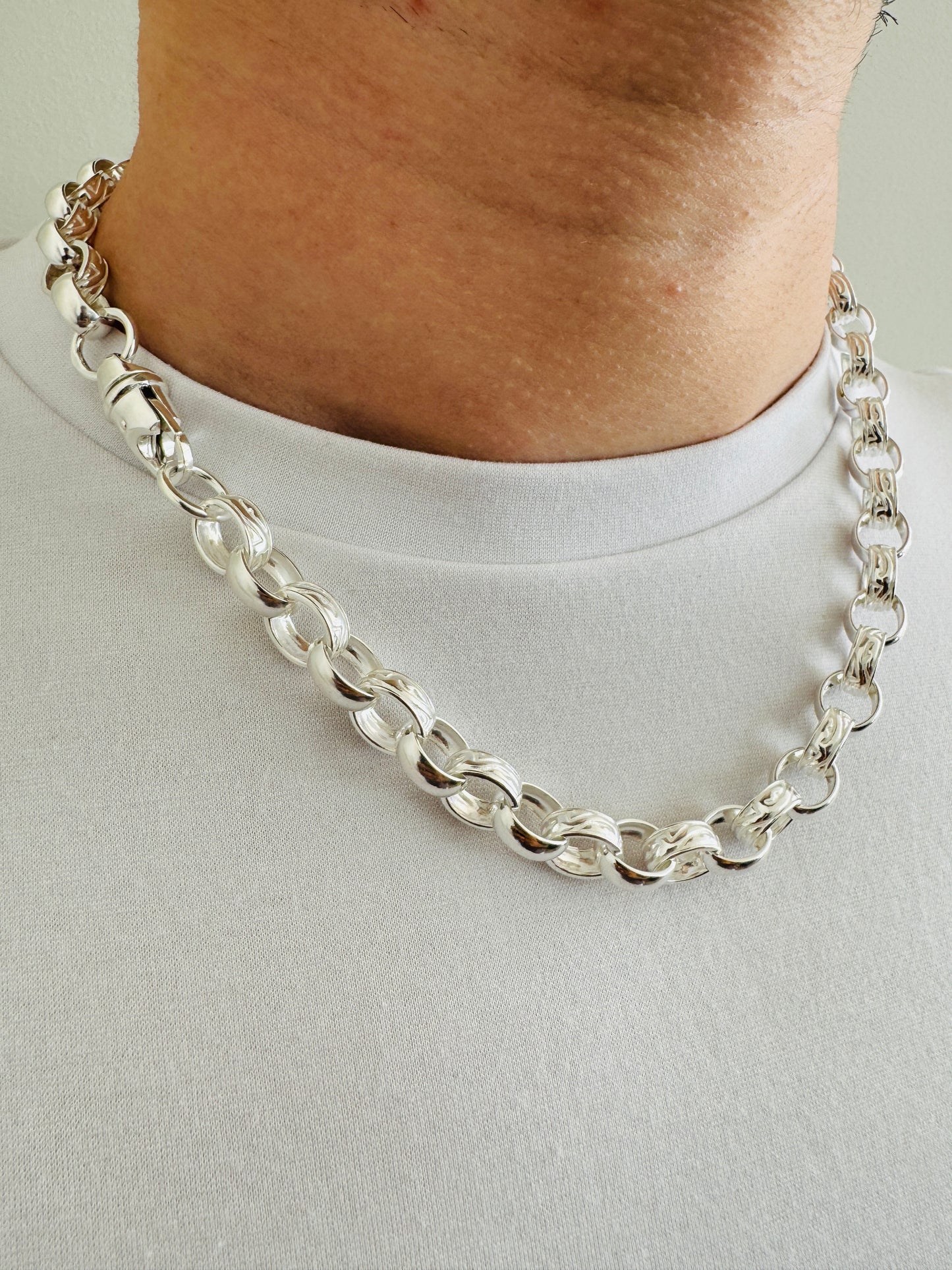925 Sterling Silver Mens 10mm Heavy Oval Belcher Chain