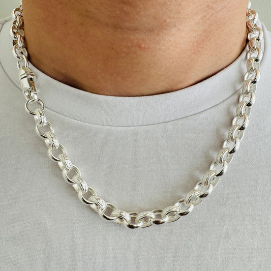 925 Sterling Silver Mens 8mm Oval Belcher Chain