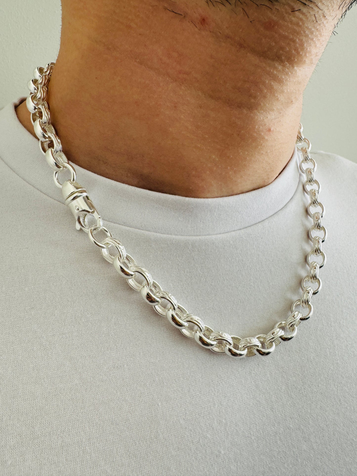 925 Sterling Silver Mens 8mm Oval Belcher Chain