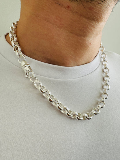 925 Sterling Silver Mens 8mm Oval Belcher Chain