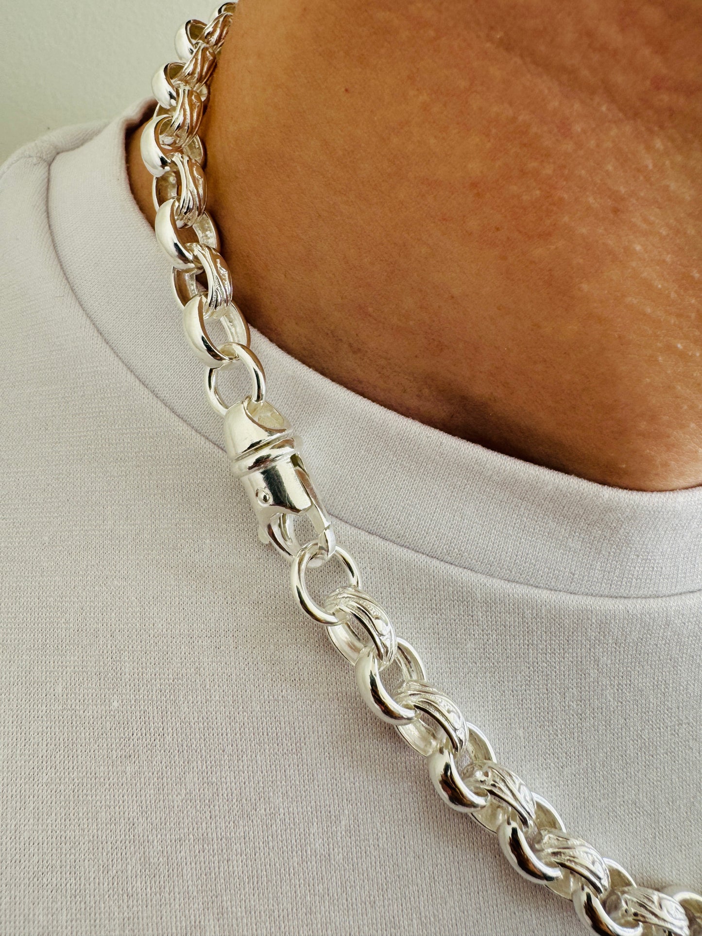 925 Sterling Silver Mens 8mm Oval Belcher Chain