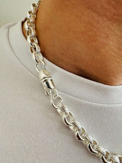 925 Sterling Silver Mens 8mm Oval Belcher Chain