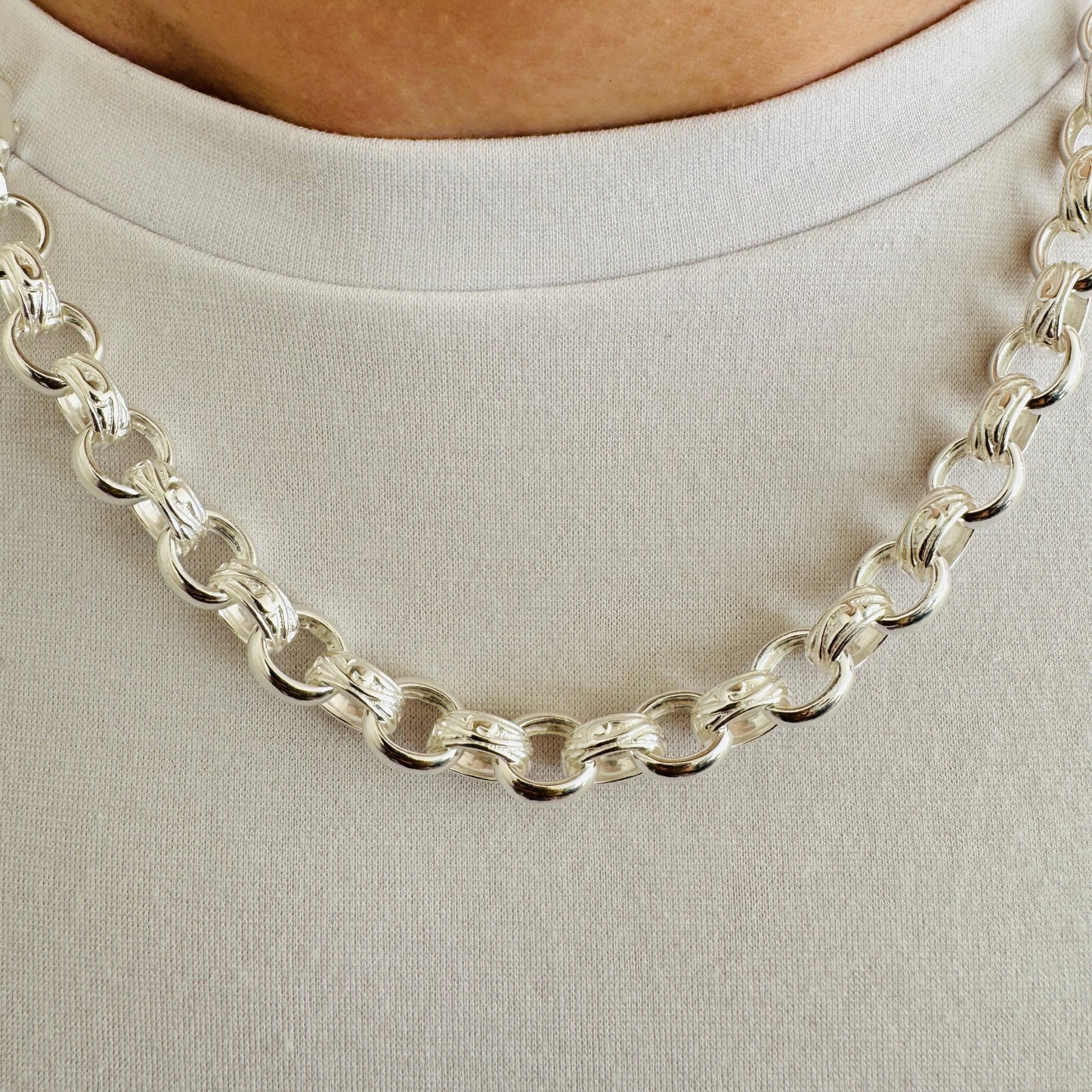 925 Sterling Silver Mens 8mm Oval Belcher Chain