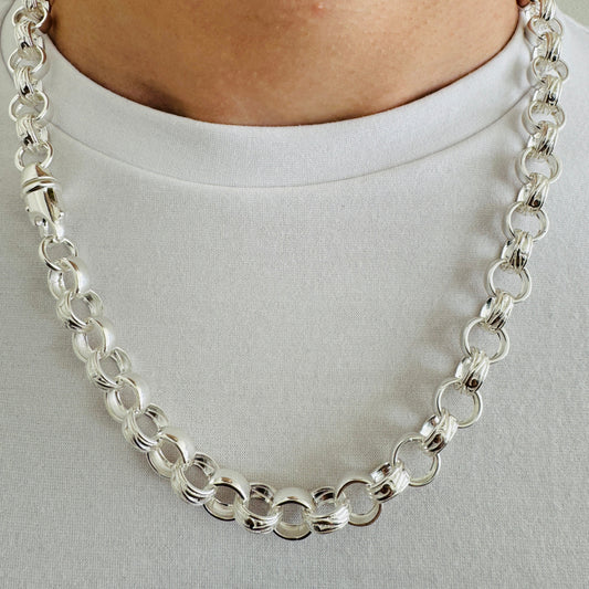 925 Sterling Silver 12mm Round Belcher Chain