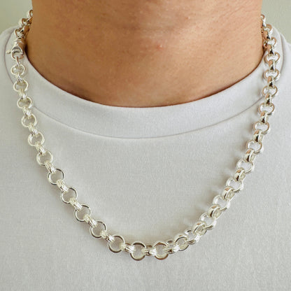 925 Sterling Silver 8mm Round Engraved Belcher Chain