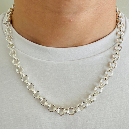 925 Sterling Silver 8mm Round Engraved Belcher Chain