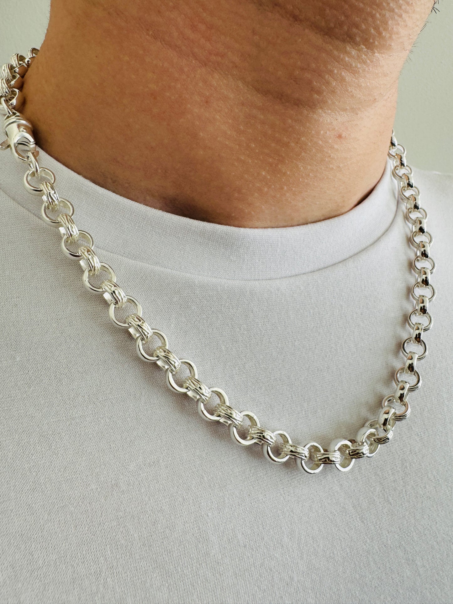 925 Sterling Silver 8mm Round Engraved Belcher Chain