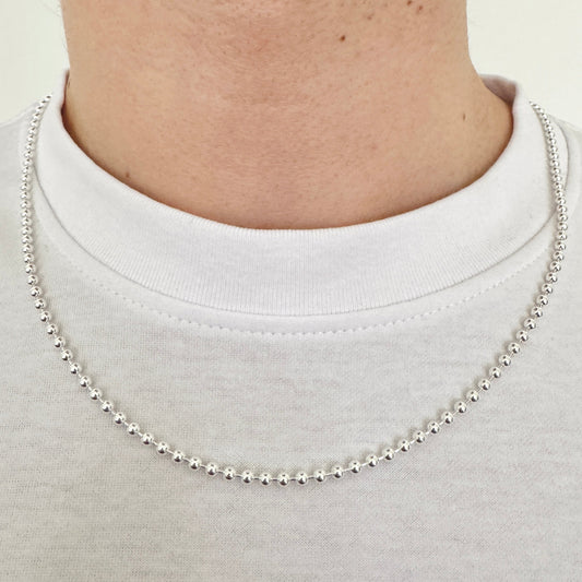 925 Sterling Silver 3mm Full Beaded Military Chain