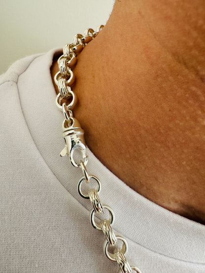 925 Sterling Silver 8mm Round Engraved Belcher Chain