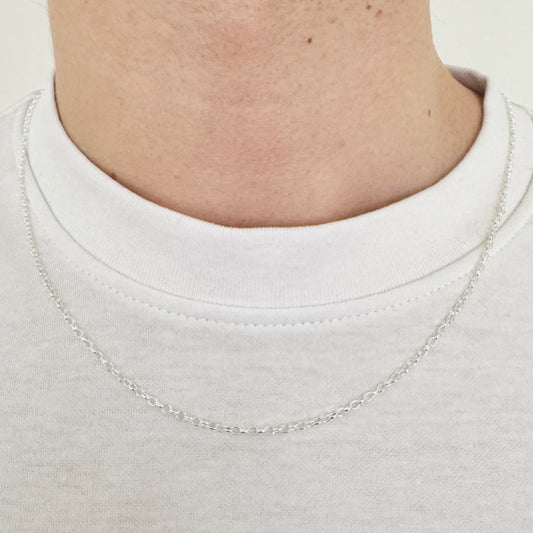 925 Sterling Silver 2mm Fine Oval Belcher Chain