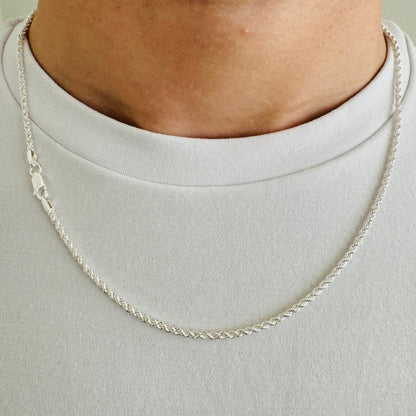 925 Sterling Silver Mens 2.5mm Twisted Rope Chain