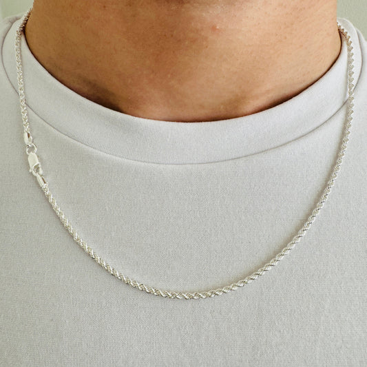 925 Sterling Silver Mens 2.5mm Twisted Rope Chain