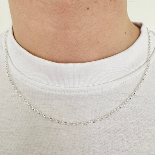 925 Sterling Silver 2.5mm Fine Oval Belcher Chain