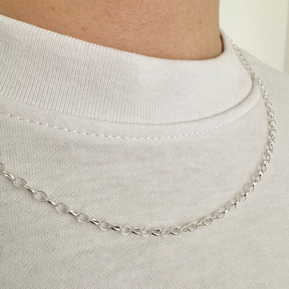 925 Sterling Silver 2.5mm Fine Oval Belcher Chain