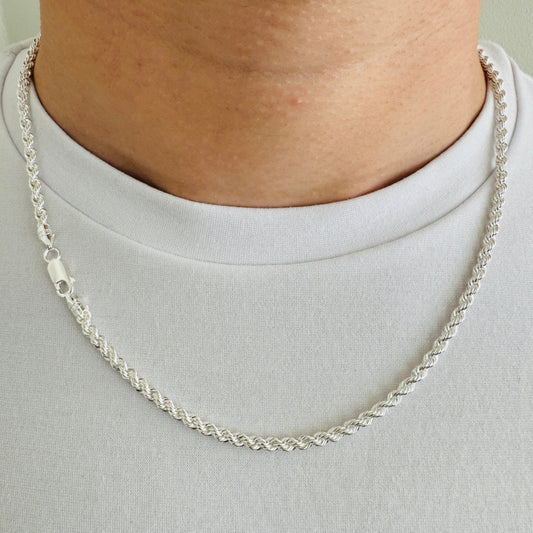 925 Sterling Silver Mens 3.5mm Twisted Rope Chain
