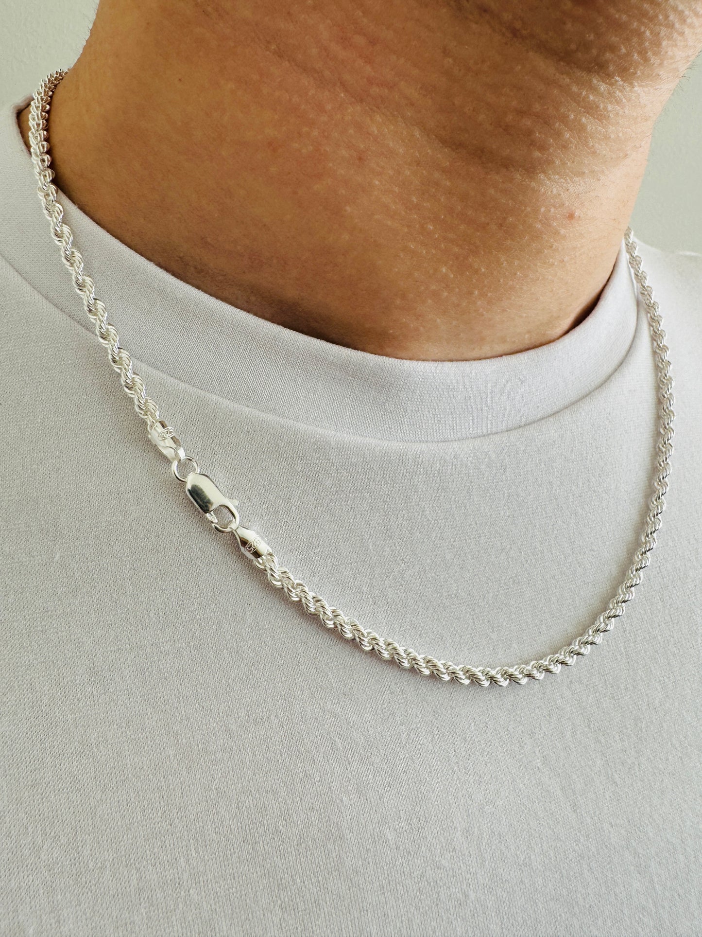 925 Sterling Silver Mens 3.5mm Twisted Rope Chain