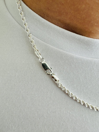 925 Sterling Silver Mens 3.5mm Twisted Rope Chain