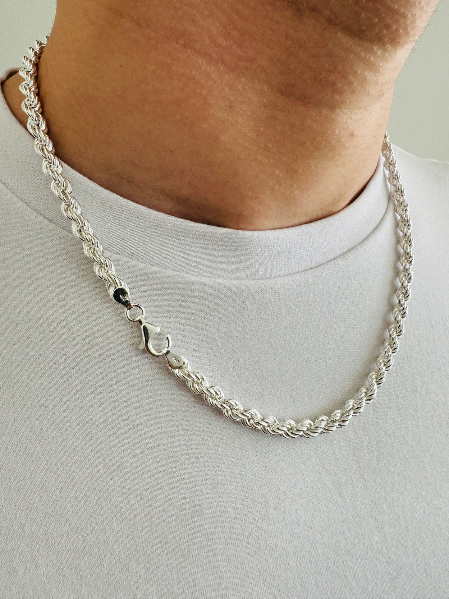 925 Sterling Silver Men 5mm Twisted Rope Chain