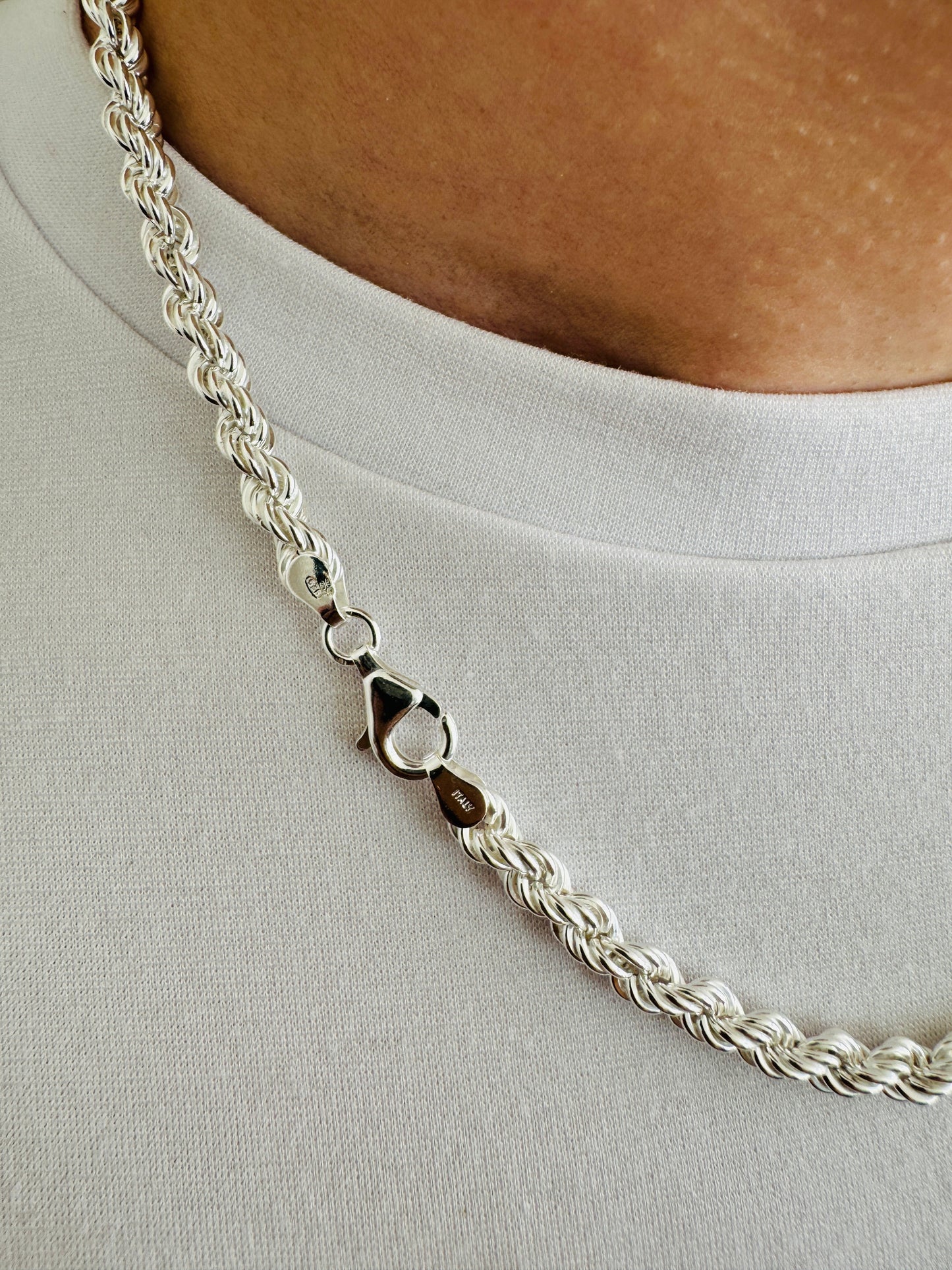 925 Sterling Silver Men 5mm Twisted Rope Chain