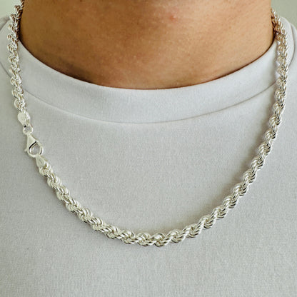 925 Sterling Silver Men 5mm Twisted Rope Chain