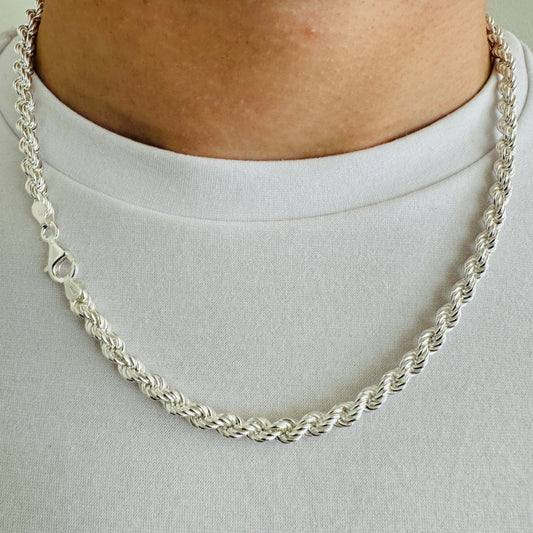 925 Sterling Silver Men 5mm Twisted Rope Chain